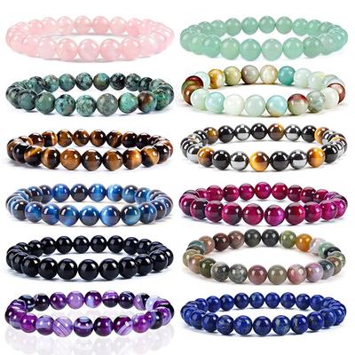 Bracelets Perles Oeil de Tigre 8mm Bracelet Pierre Naturelle Agates Oeil de Chat Calcédoine Bracelet Élastique Guérison Cadeaux Femmes Hommes