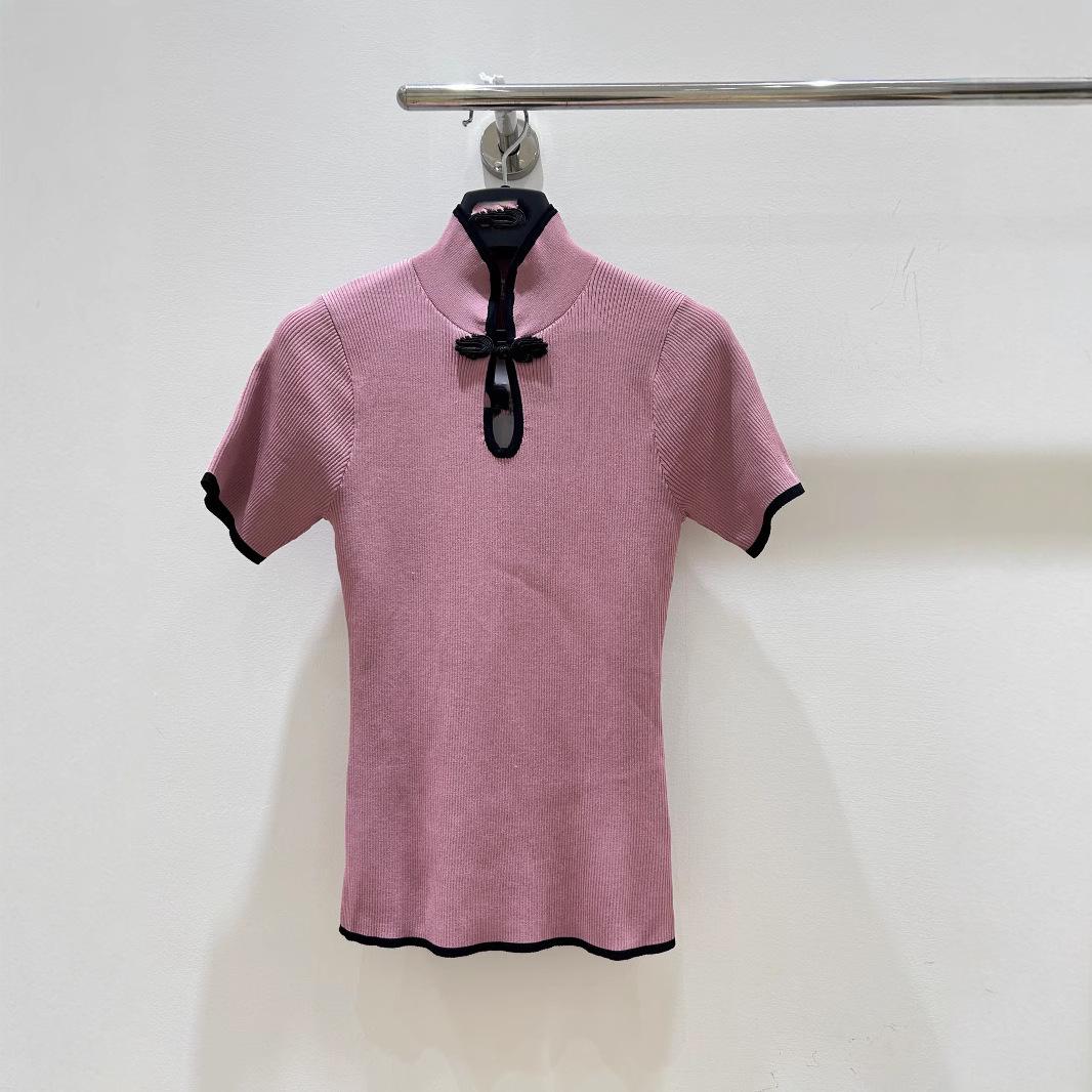 

Женский вязаный топ-чонсам в китайском стиле Nanyou с застежкой-лягушкой S розовый