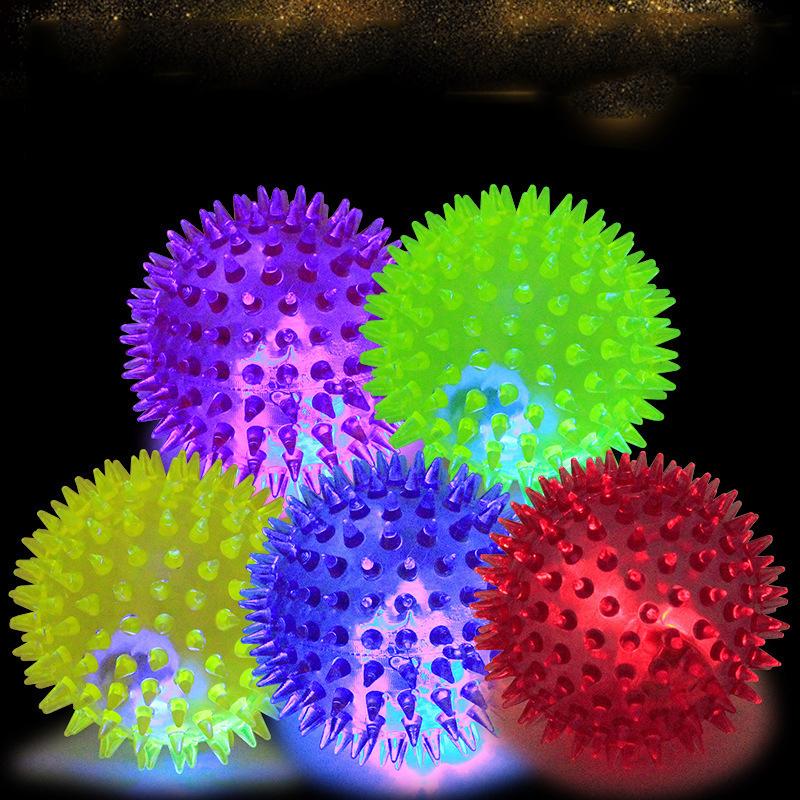 Pet Toys Squeaky Dog Toys Colorful Soft Rubber Luminous Pet Puppy Dog Teething Chew Toy Elastic Hedgehog Ball Toy Dog Supplies