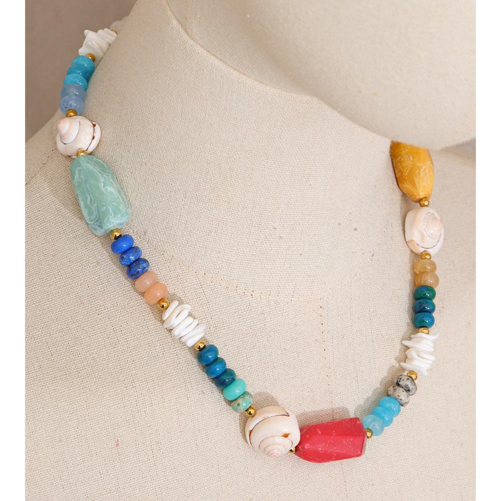 Eetit Ocean Series Handmade Jewelry 2026 New Arrivals Multi-Color Natural Stone Resin Conch Shell Beads Chain Fashion Necklace