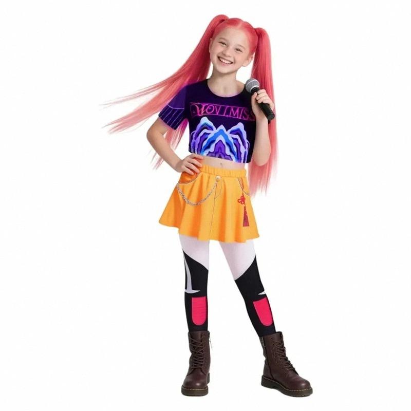Kpop  Rumi Zoey Mira Party Girls Demon Costume Hunters Cosplay Outfit Jacket Top Shorts Kids Halloween Costumes Singer Cosplay