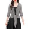 Women Shawl Coat V-neck 3/4 Sleeve Lace-up Thin Coat Solid Color Strappy Design Regular Fit Top Cocktail Party Wear