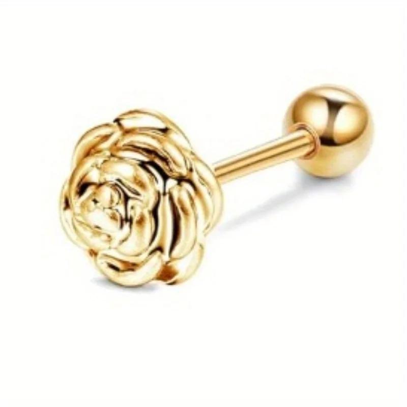 Bobisty 1PC 316L Stainless Steel Earrings Studs Stylish Opal Flower CZ Cartilage Earrings Hypoallergenic Studs for Men Women