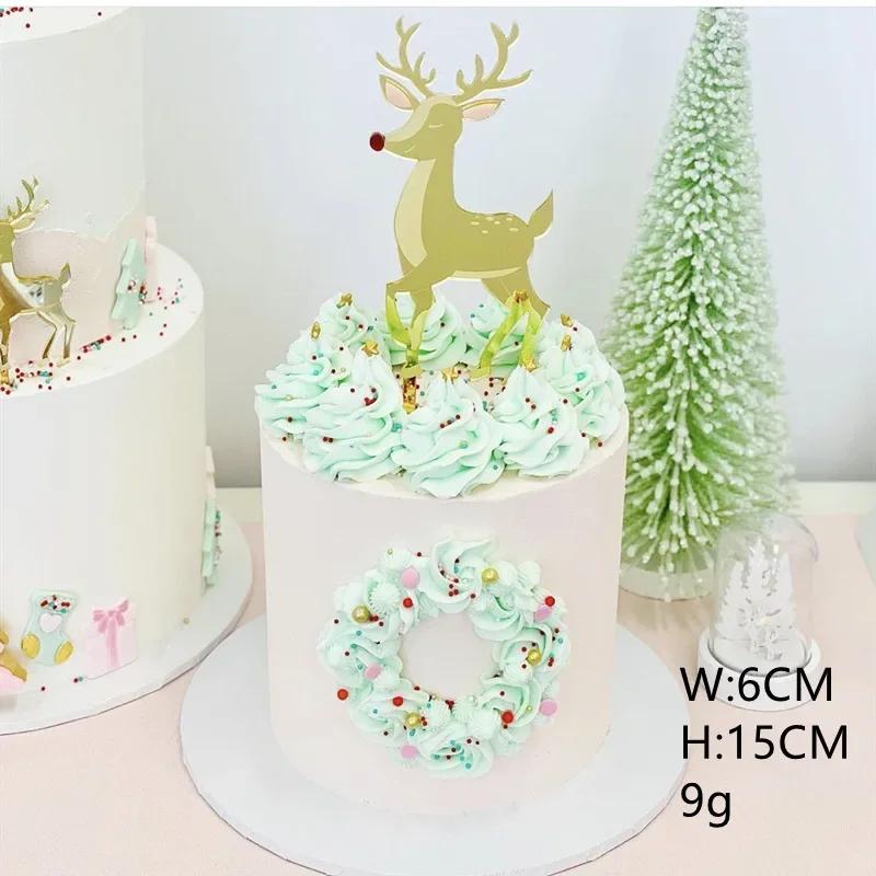 Golden Acrylic Christmas Tree Cake Toppers For Kids Christmas Party, Family Party, Xmas Cakes Decoration