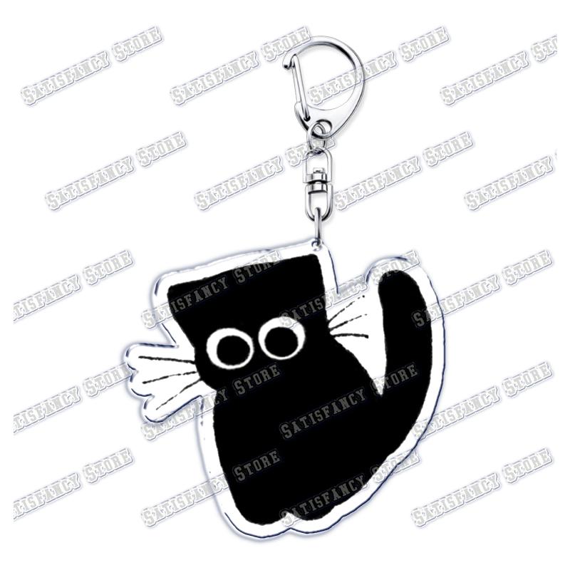 Cute Kawaii Little Black Cat Acrylic Keychains Funny Pet Kitty Keyring for Accessories Bag Pendant Key Chain Jewelry Fans Gifts