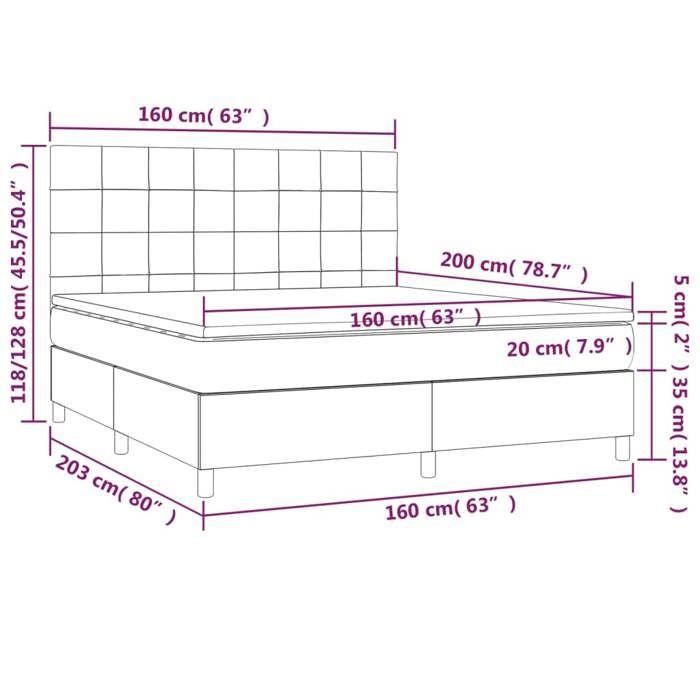 VidaXL Slat Bed Base with Mattress and LED, Upholstered Bed, Double Bed, Adult Bed for Interior Bedroom, 3136132