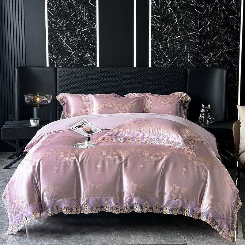 Luxury European Lace Trim Jacquard Silk Bedding Set