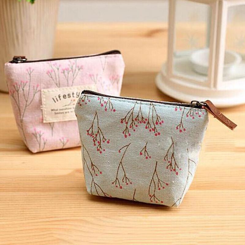 Women Small Mini Wallet Pouch Coin Purse Key Card Holder Zipper Hand Canvas Bag