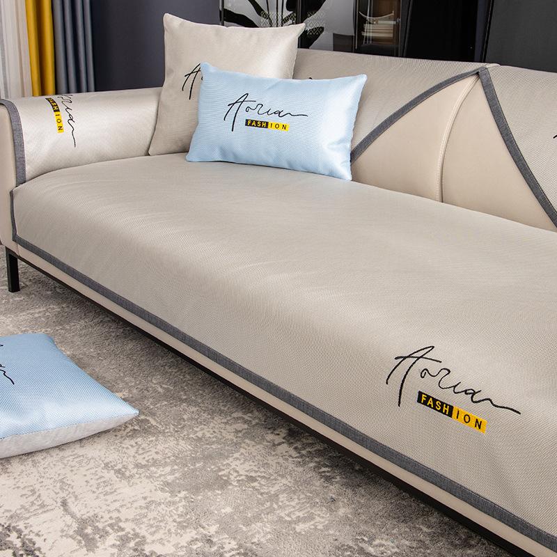 Sofa Cushion Summer Non-Slip Summer Mat Simple Modern Cool Pad Letter Embroidered Sofa Cover Cover Cloth Thickened