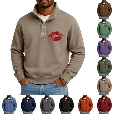 Herr Casual Topp med Ståkrage Långärmad Tryck Knäppning Sweatshirt