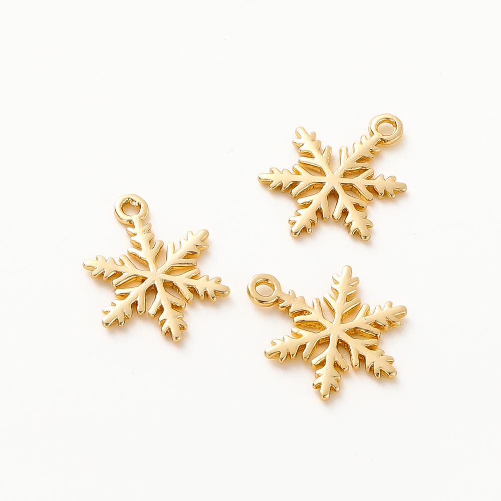 

10pcs 14K 18K Gold Plated Brass Inlay Zircon Snowflak Shape Charms 12mm Pendants DIY Earrings Necklaces Fittings Jewelry Making 10pcs