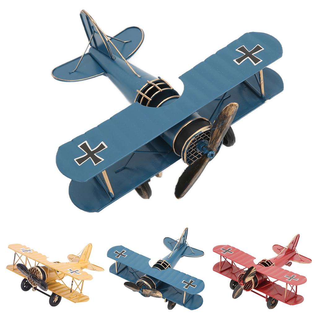 Iron Airplane Ornament Aircraft Retro Airplane Model Delicate Vintage Biplane Handicraft for Home Decoration Cafe Ornament