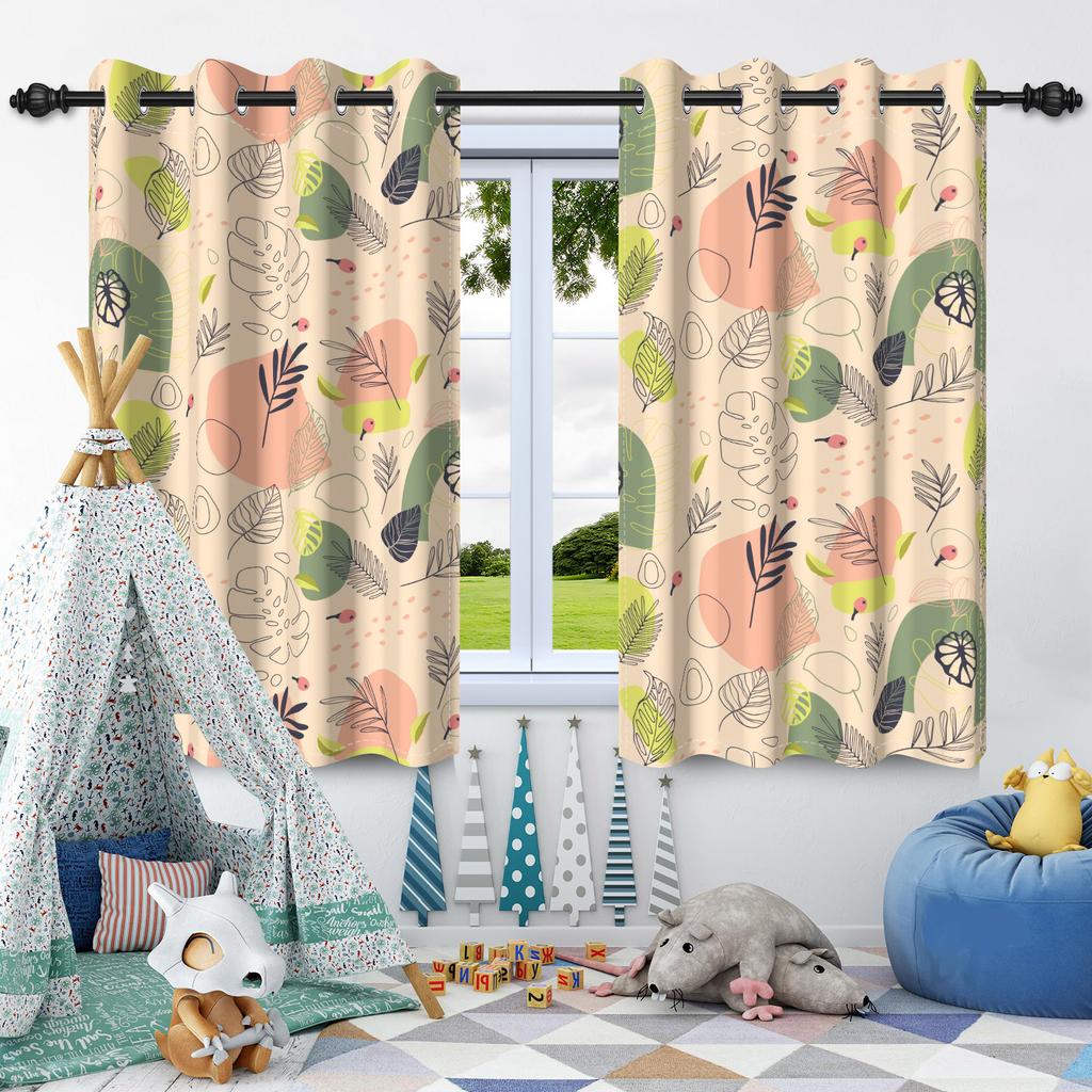 2pcs Fresh Flowers Plants Blackout Curtain Bedroom Privacy Partition Living Room Darkening Heat insulation Window Curtains