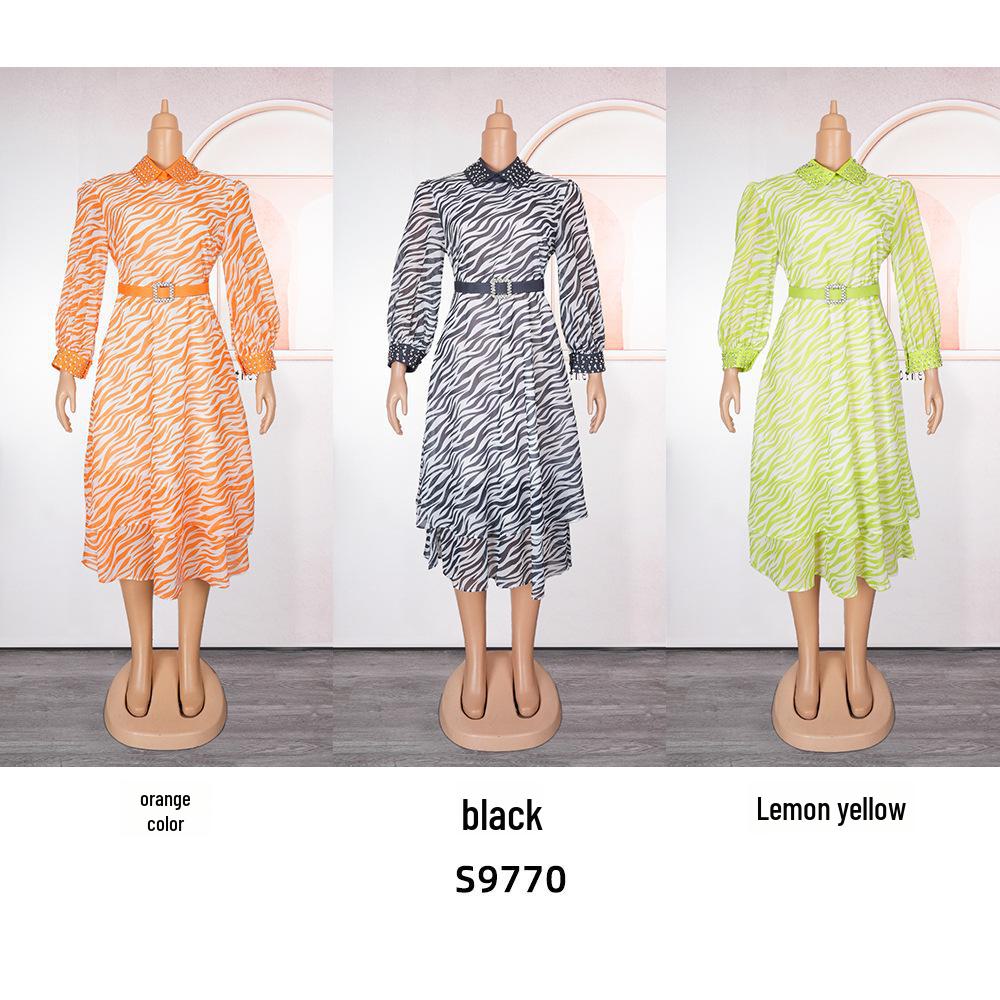 New Women's European and American Fashion Polo Collar Dress with Prints