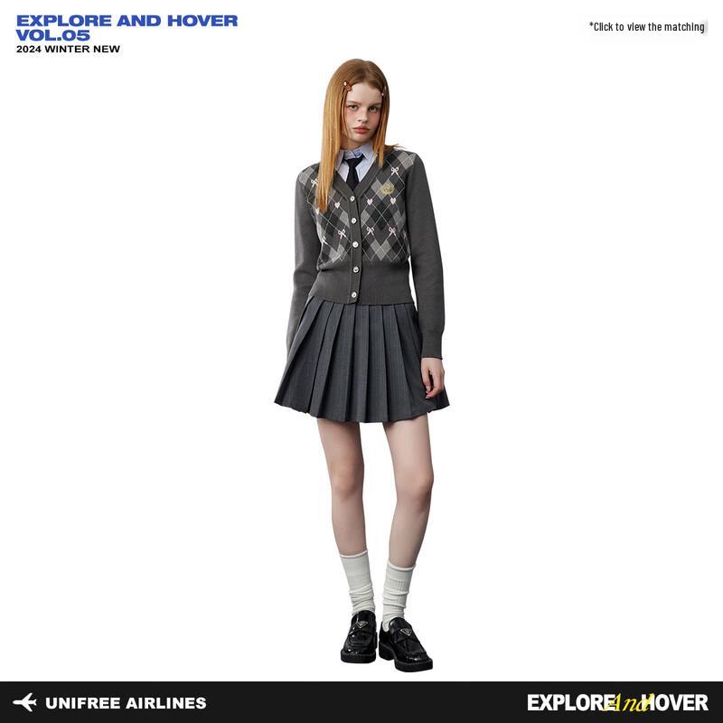 unifree Damen Retro Argyle V-Ausschnitt Strickjacke