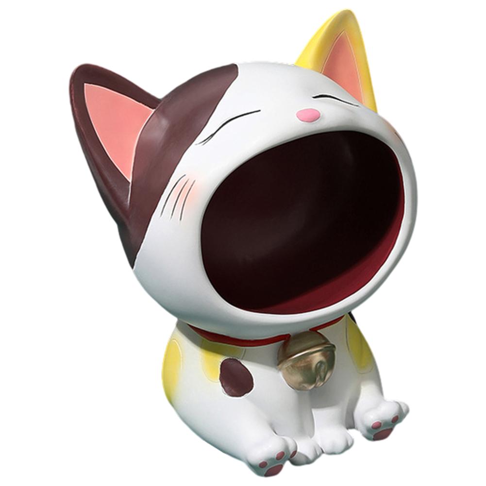 Resin Lucky Cat Statue Sculpture Table Decoration Fortune Cat Miniature Figurine Storage Box Modern Living Room Desk Home Decor