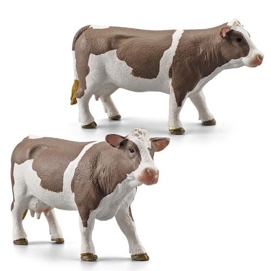 Animal Model Solid Meticulous Workmanship Plastic Simmental Cow Animal Model for Desktop Decoration