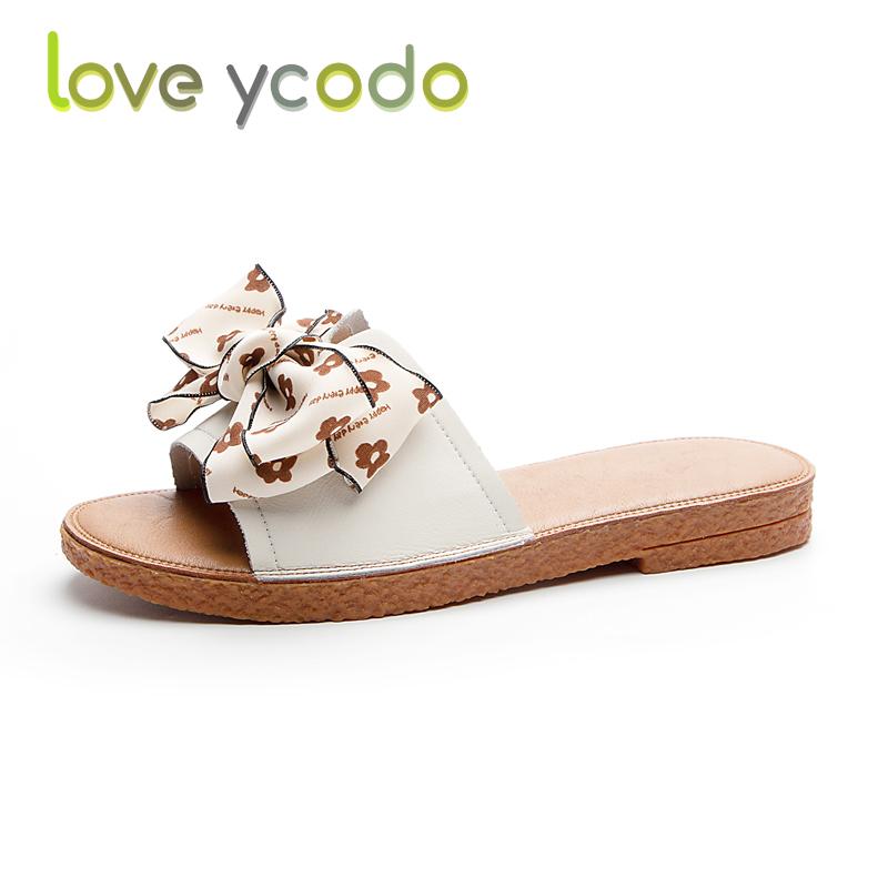 

Брендовые летние женские и студенческие тапочки из натуральной кожи Love Ycodo, размер 35–43 с отделкой бабочкой 35 белый
