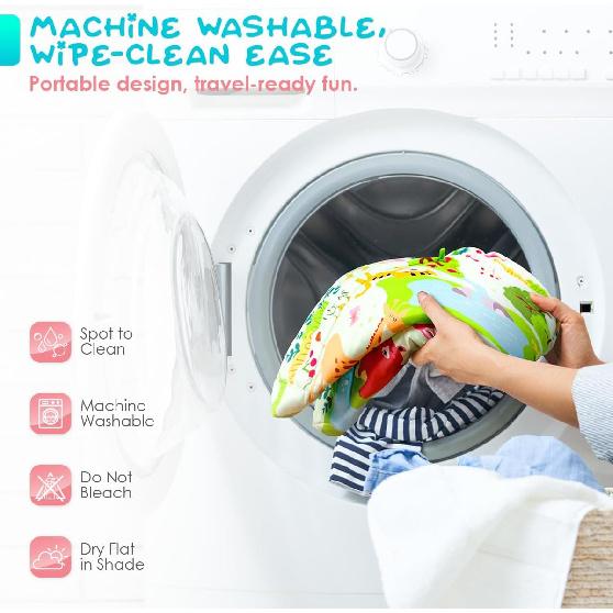 Baby Play Mat,Tummy Time Mat with 6 Detachable Toys-Activity Gym for Visual, Auditory & Motor Development-Washable Baby Activity Mat for 0-12 Month