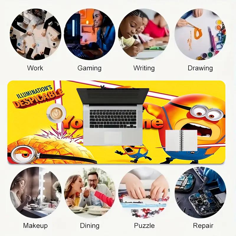 Custom 1Pc Despicable Minions Print Gaming Mouse Pad Keyboard Desk Mat Non-slip Rubber Lock Edge Waterproof Computer Mousepad for Office Q173