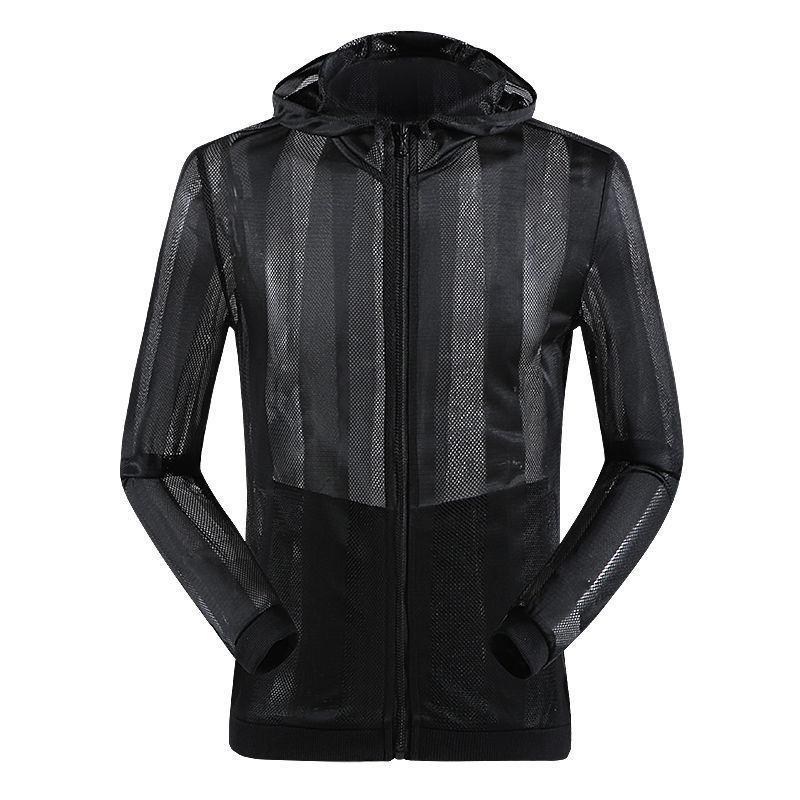 Fishing Net Hollow Zipper Hoodie Breathable Jacket Zipper Fishing Net Skin Clothing Men's Quick Drying Lightweight Trench Coat