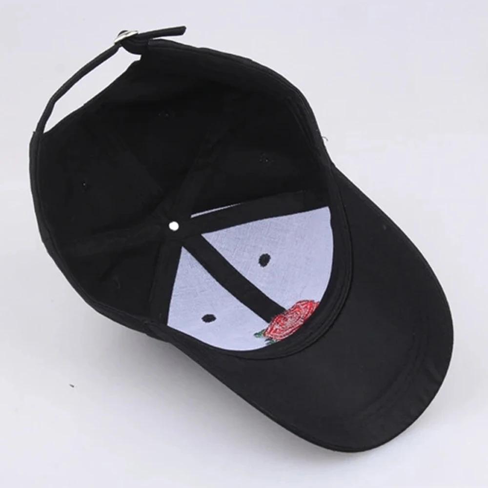 Rose Embroidery Baseball Cap Black Cotton Snapback Hip Hop Hat Unisex