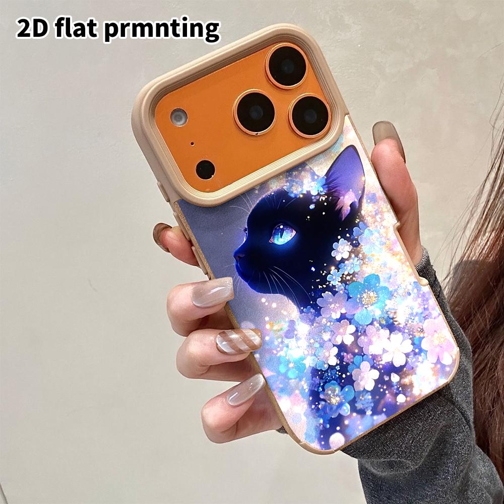 Phone Case: 2D Flat Lambskin Suitable for iPhone 18 17 16 15 14 13 Pro Film Protective Case,floral Black Cat, Christmas and Halloween Gift