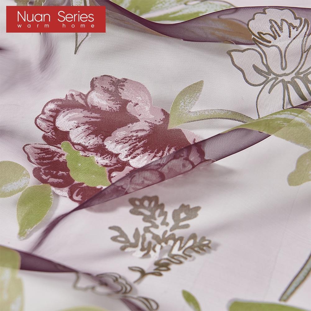 2PC Nuan Series Fashionable and Versatile Purple Flower Printed Short Gauze Curtain for Kitchen Bedroom and Living Room Home Decor