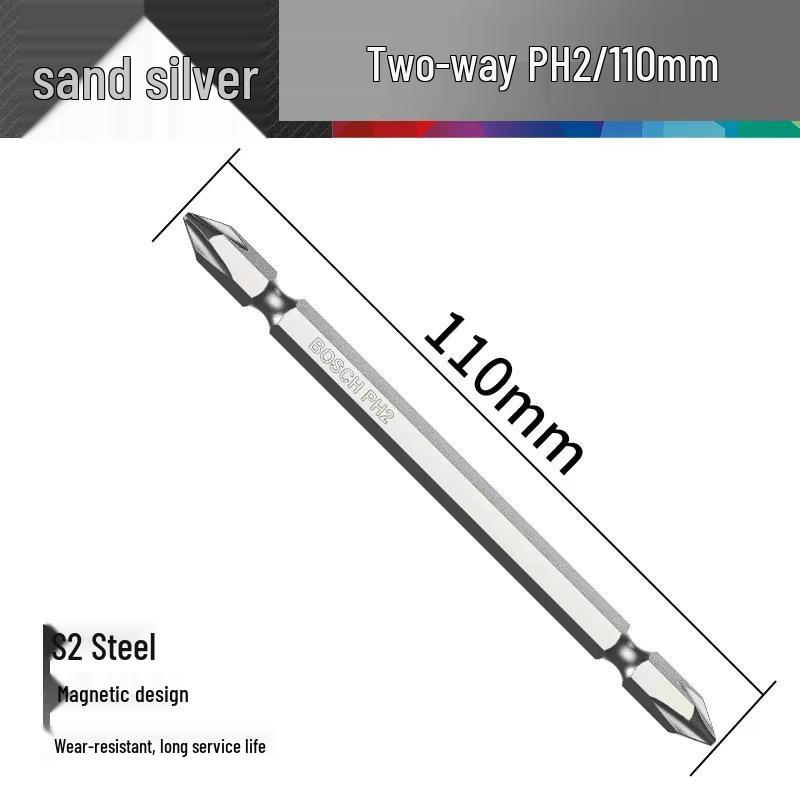 Bosch PH2 Magnetic Double-ended Phillips Screwdriver Bit with Extended Length for Electric and Air Screwdrivers.