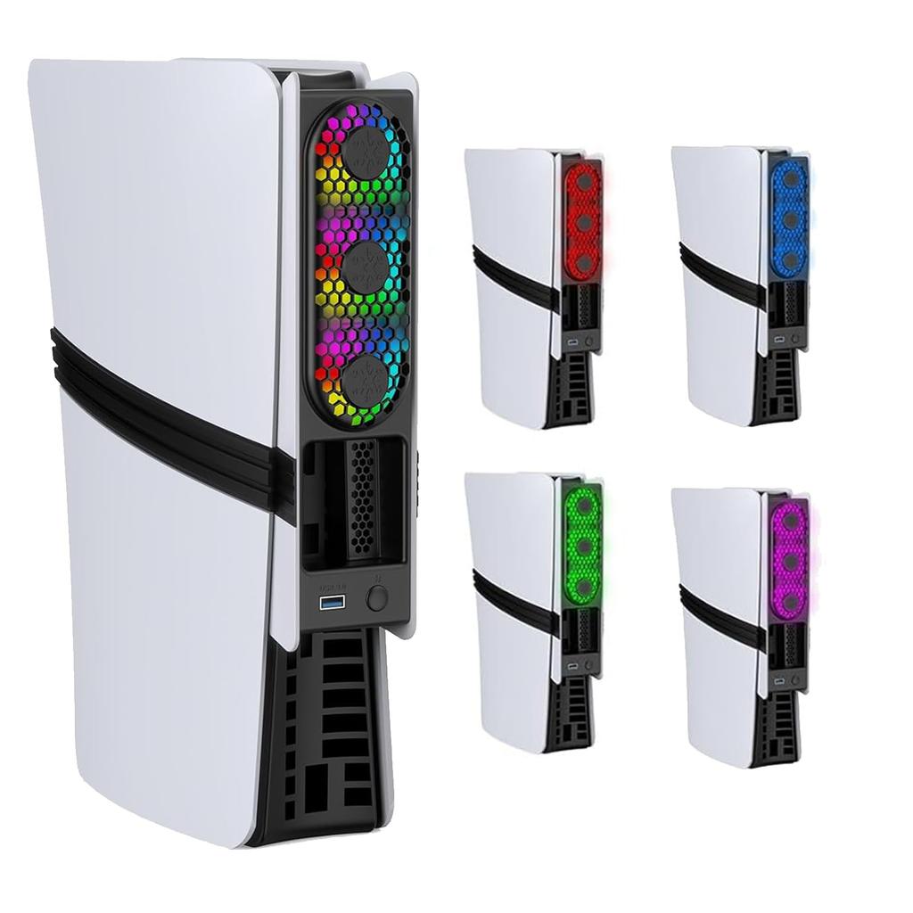 Moowarm New PS5 Slim Cooling Fan for PS5 Pro Cooling Fan with Automatic Temperature Adjustable Wind LED RGB Light USB Low Heat Rapid Compatible with