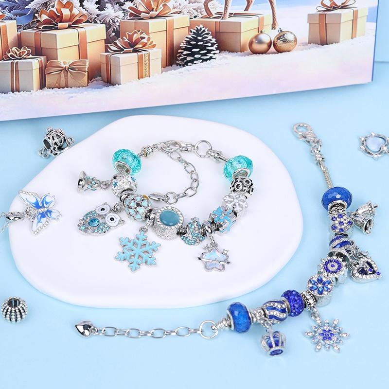 Weihnachts-Adventskalender Schmuckherstellungs-Set Mit Mehreren Thematischen Anhängern Für DIY Armbänder Und Halsketten Für Mädchen Weihnachtsgeschenke