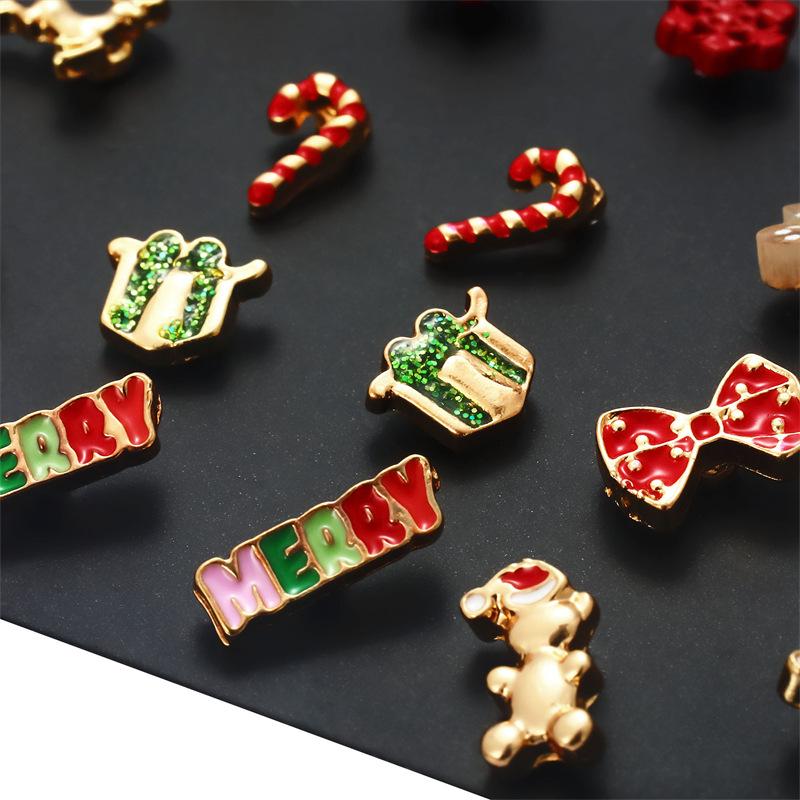24Pcs Christmas Earrings Set For Women Small Shiny Zircon Xmas Tree Santa Claus Snowflake Earring Party Jewelry Accessories Gift