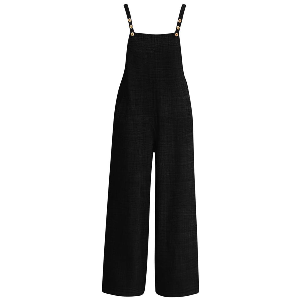 Women's Fashionable Suspender Wide Leg Loose Casual Suspender Pants With Pocket Buttons And Jumpsuit
