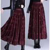 Women's Mesh Flocked Skirt Wide Flare High-Waisted Elastic Waist Gold Velvet Skirt A-line Pleated Skirt