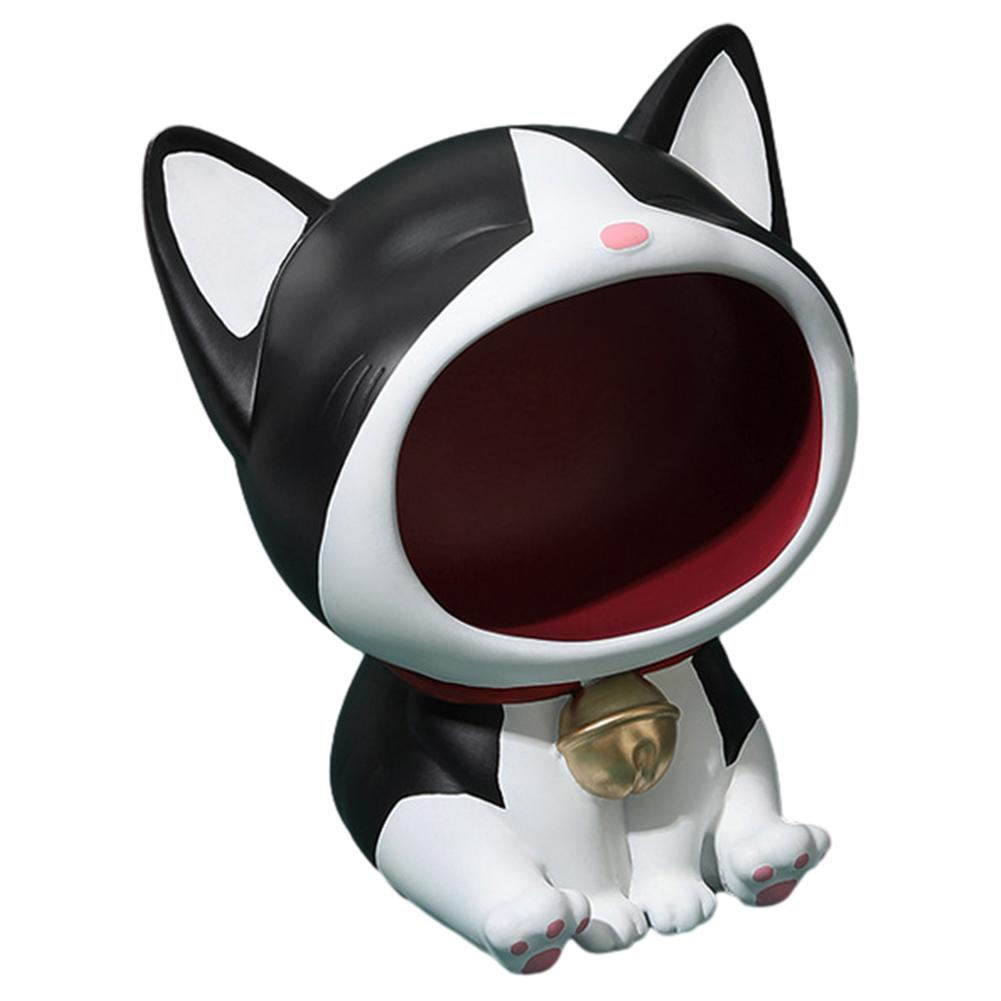 Resin Lucky Cat Statue Sculpture Table Decoration Fortune Cat Miniature Figurine Storage Box Modern Living Room Desk Home Decor