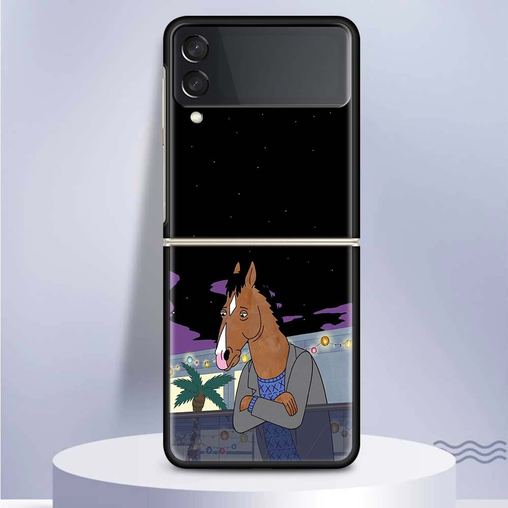 Cartoon B-BoJack Horsemans For Samsung Galaxy Z Flip 5 4 3 5G Phone Case Black Hard Cover ZFlip 5 4 3 Luxury Shockproof Bumper C