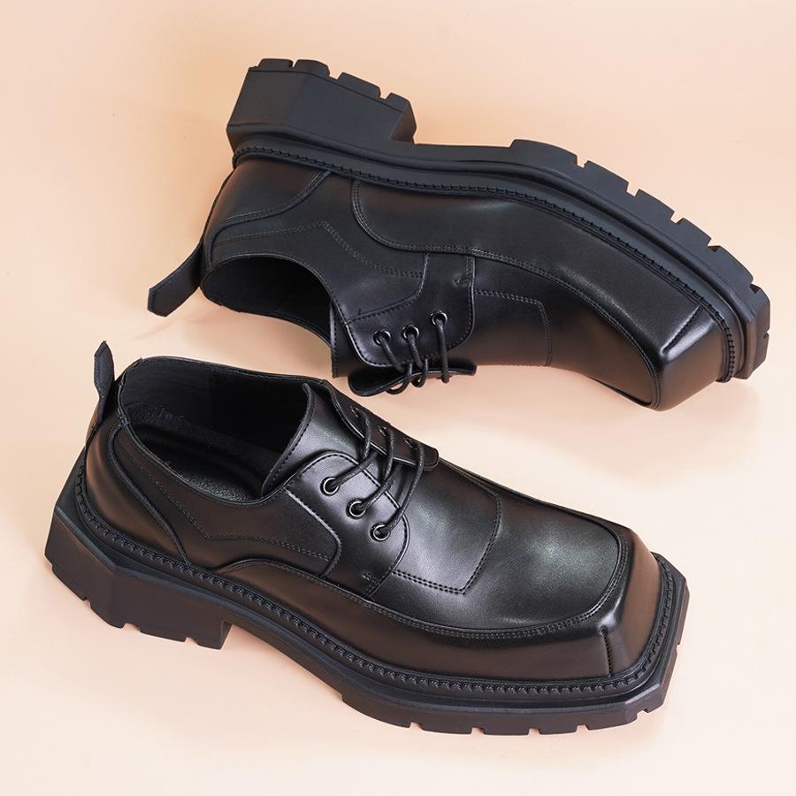 New square head derby shoes men's business leisure retro original niche design thick sole height increase fashion small leather shoes