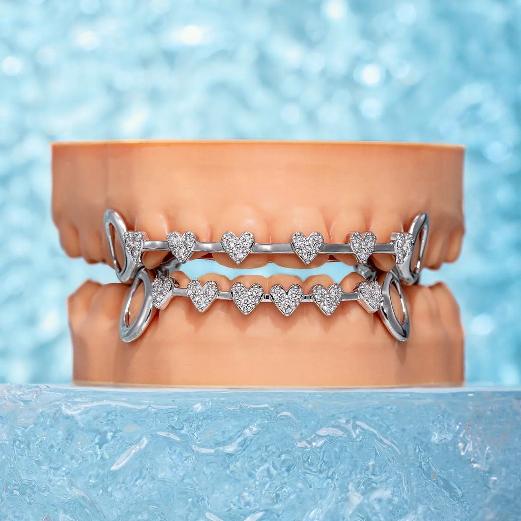 Hip-Hop 8 Teeth Real Gold Plating Braces Micro Inlay Love Diamond Cross-Border Halloween Jewelry