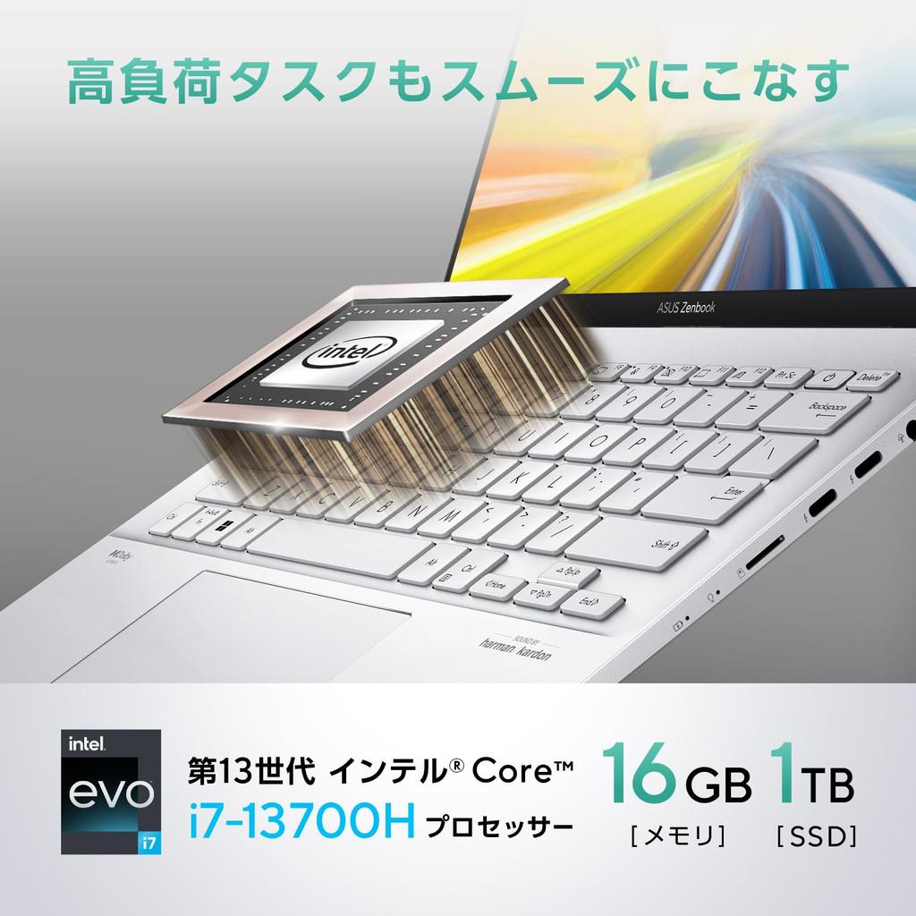 ASUS Zenbook 14 UX3402VA Intel 13th Gen Core 16GB 1TB MS Office Windows Battery Power Illuminated Card Foggy Silver Laptop, 14-inch, i7-13700H