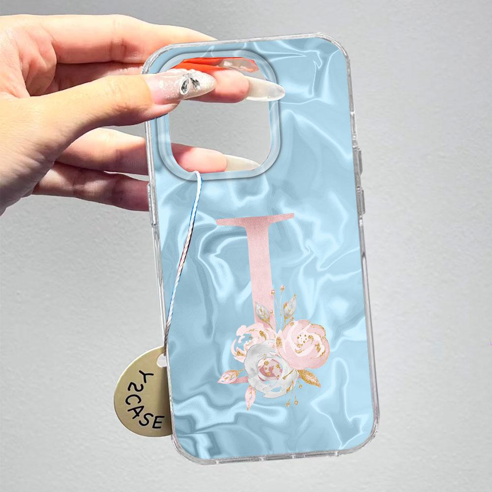 Pink Bule Couple A-Z Letter Flower Shockproof Phone Case For Xiaomi Redmi Note 12 10 8 9 Pro 10S 9s Silicone Shell Back Cover