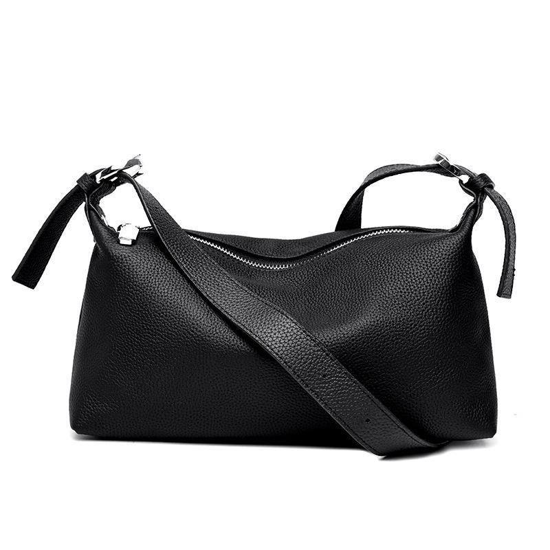 Leather women s bags, new trendy high-end fashion shoulder messenger bags, first-layer cowhide soft bags чёрный