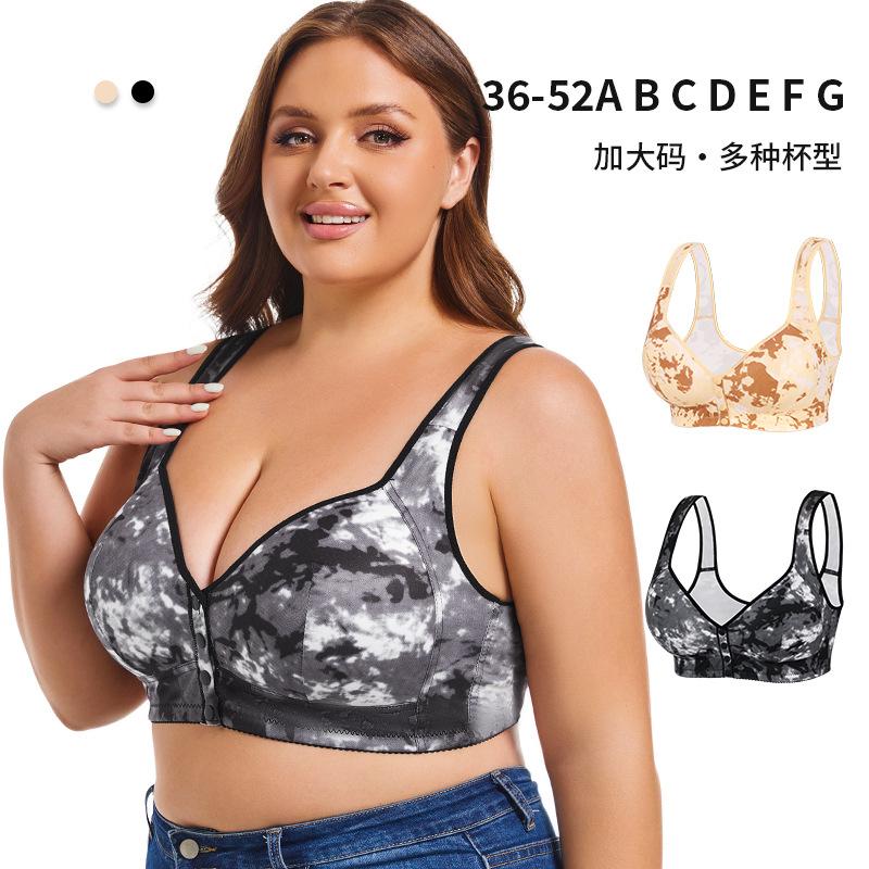 A-G Cup 36-52 Super Large Size Bra European and American Size No Steel Rim Vest Creative Printed Front Buckle Underwear