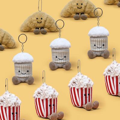 Simulated Cute Popcorn Coffee Cup Croissant Pendant Plush Toy Doll Cute Bag Keychain Girl