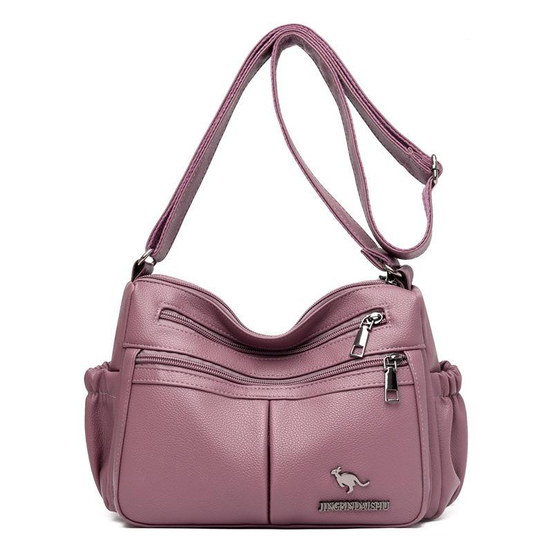 Mehrschichtige Umhängetasche mit großem Fassungsvermögen aus weichem Leder