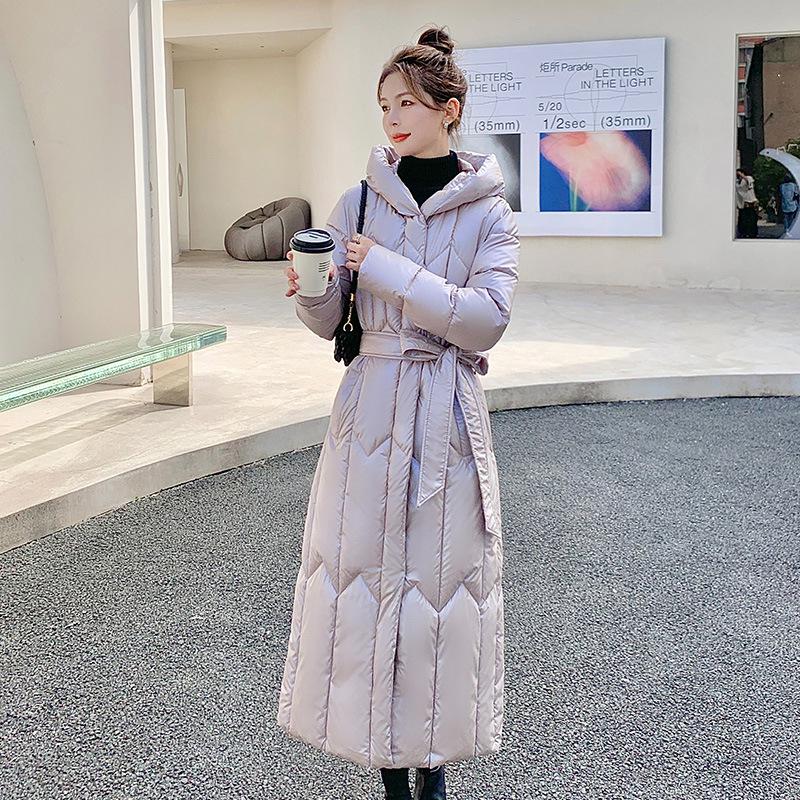 

Удлиненная зимняя свободная утолщенная стеганая куртка с капюшоном до колена XXL светло-коричневого