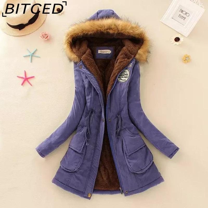 BITCED Fall/Winter Women's Plus Size Thickened Standard-Fit Long-Sleeve Hooded Shearling-Lined Cotton Jacket