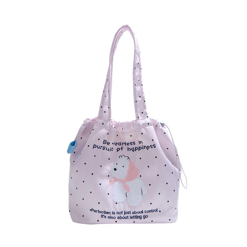Casual Large-capacity Bag Women 2025 New Cartoon Puppy Nylon Canvas Bag Embroidered Letter Shoulder Tote Bag