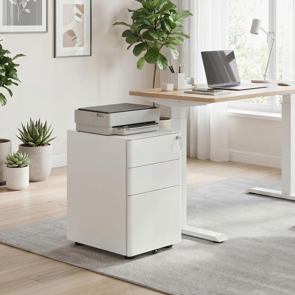 Lockable Cabinet, Rolling Filing Cabinet with 3 Drawers, Steel Office Drawer Unit for A4, Letter, Legal Sized Files