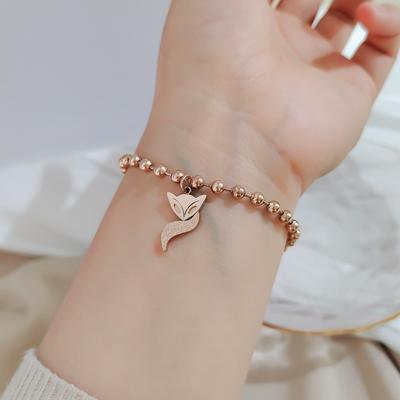 Nova rosa ouro titânio pulseira de aço raposa criativa redonda buda grânulo pulseira feminina pequena raposa fada pulseira