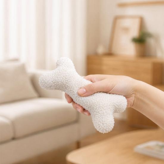 Plush Squeaky Bone Dog Toy Soft Lamb Wool Chewing Toy with Built-In Sound Washable